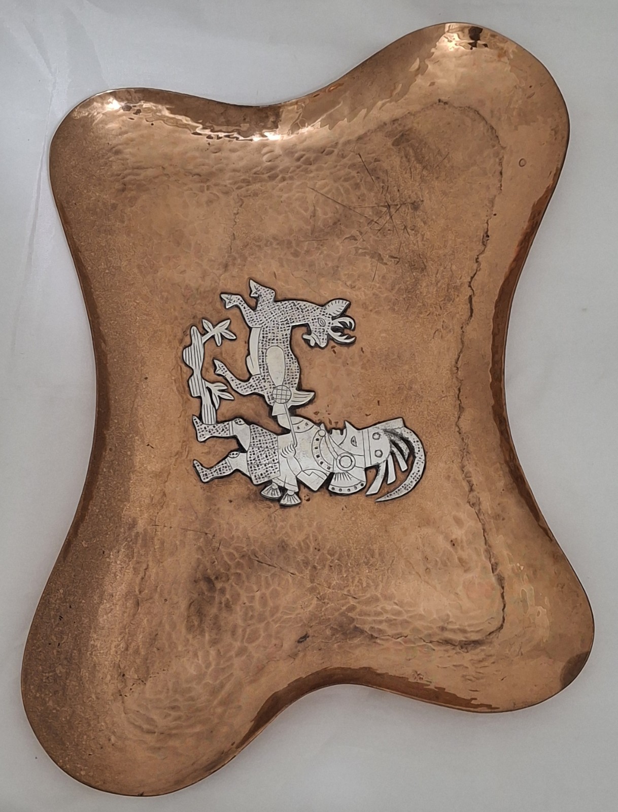 Peruvian Sterling Silver & Hammered Copper Biomorphic Tray