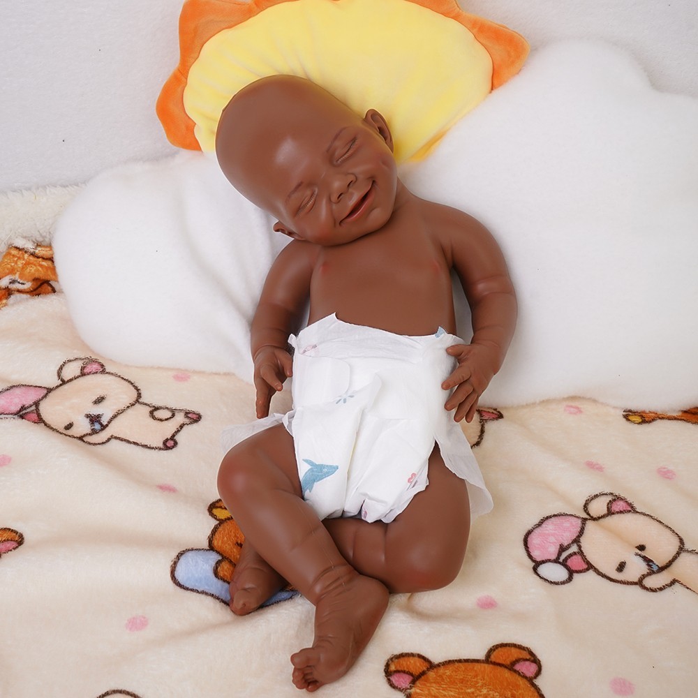 17.72 inch Silicone Reborn Baby Dolls Lifelike Newborn Girl Dolls Dark Brown