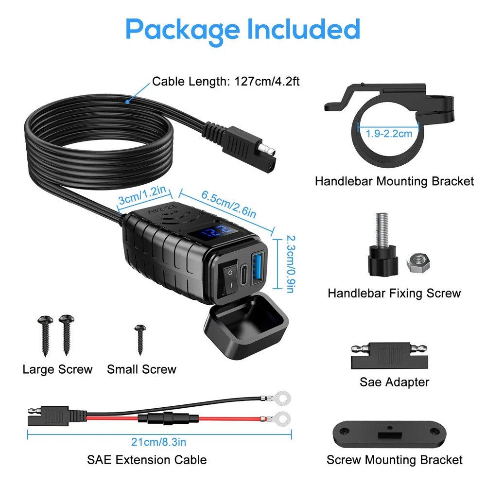 QC 3.0 Motorcycle Dual USB Phone GPS Super Fast Charger Adapter LED Waterproof