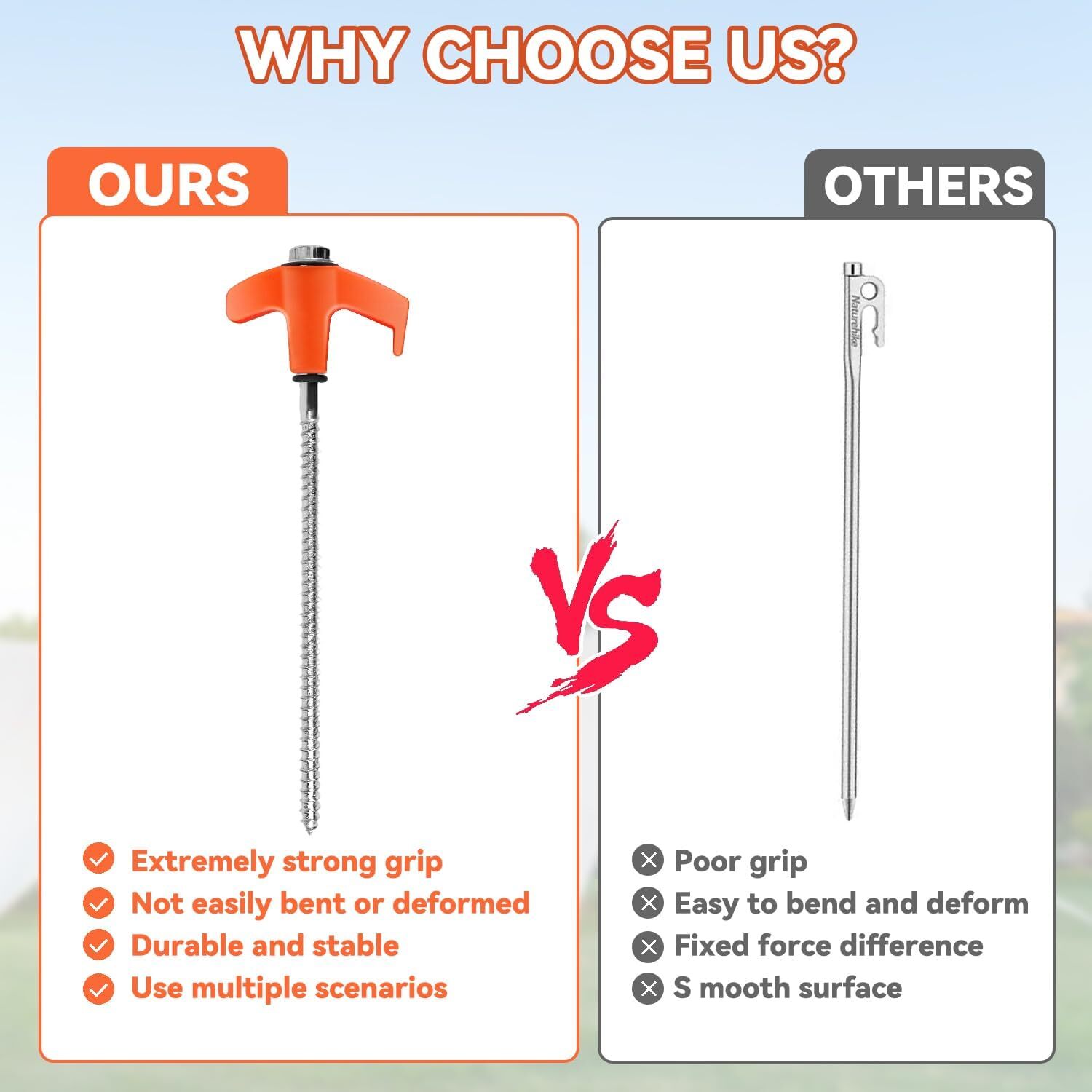 10 Pcs 8 Inch Screw in Tent Stakes Tent Pegs Heavy Duty, Camping Stakes