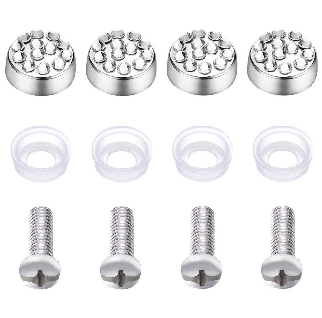 2 LUXURY White Diamond CRYSTAL Metal License Plate Frame Cap Made With Swarovski