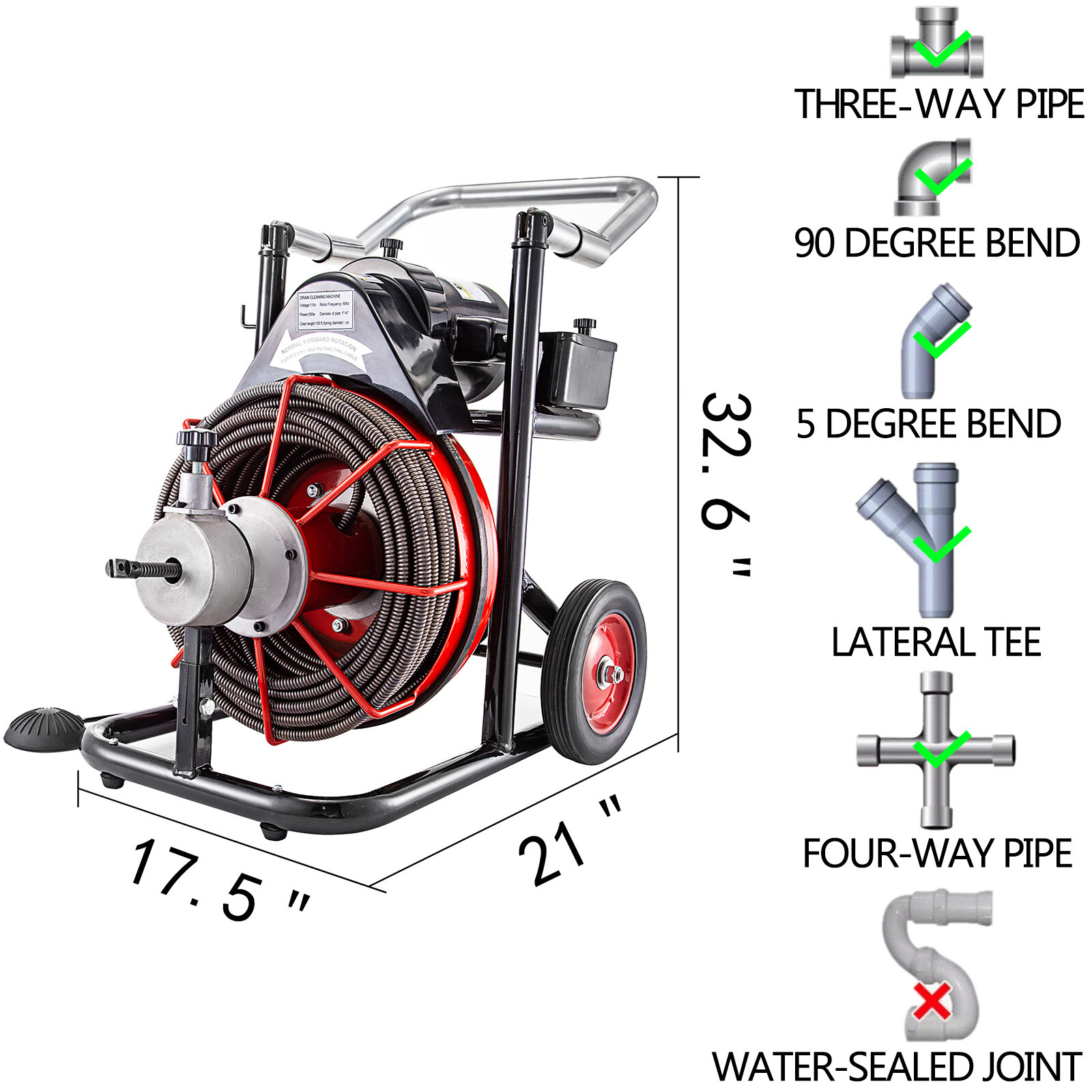 Commercial 100ft 1/2'' Sewer Snake Drain Auger Cleaner Cleaning Machine Plumbing
