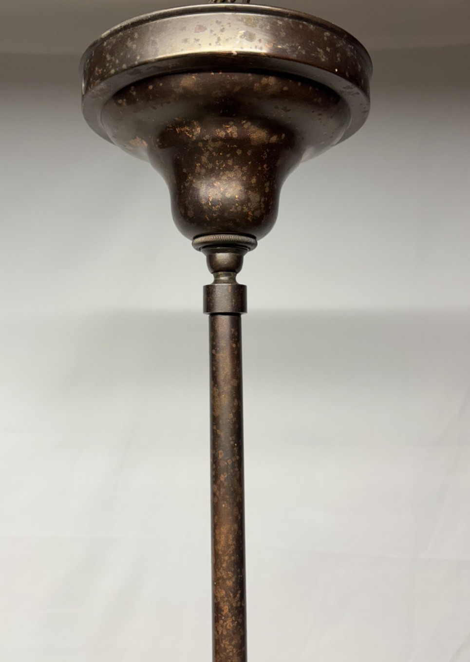 Schoolhouse Ceiling Light Fixture Vtg Art Glass Shade Black Stripes USA #L43