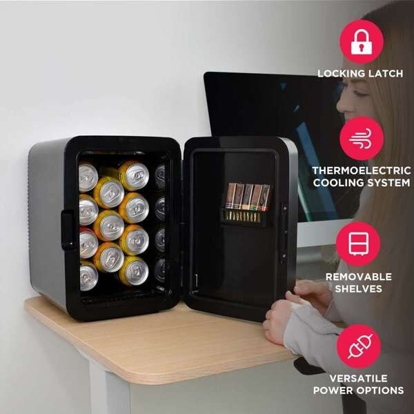 Frigidaire, 15 Can/10 Liter Mini Personal Fridge Cooler, Stainless Steel