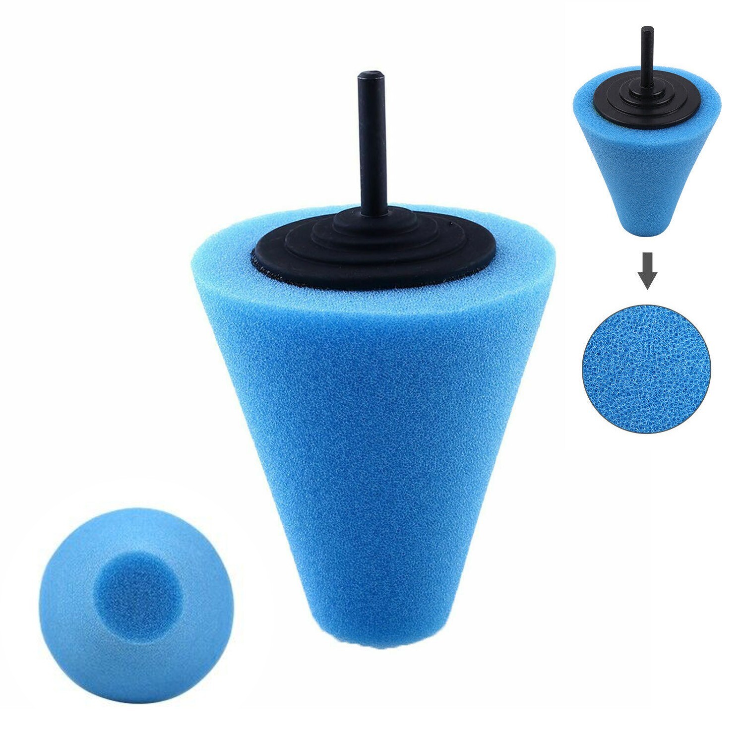 Foam Drill Polishing Cone Ball Pads Kit Car Hub Waxing Buffing Wheel Polisher 4"