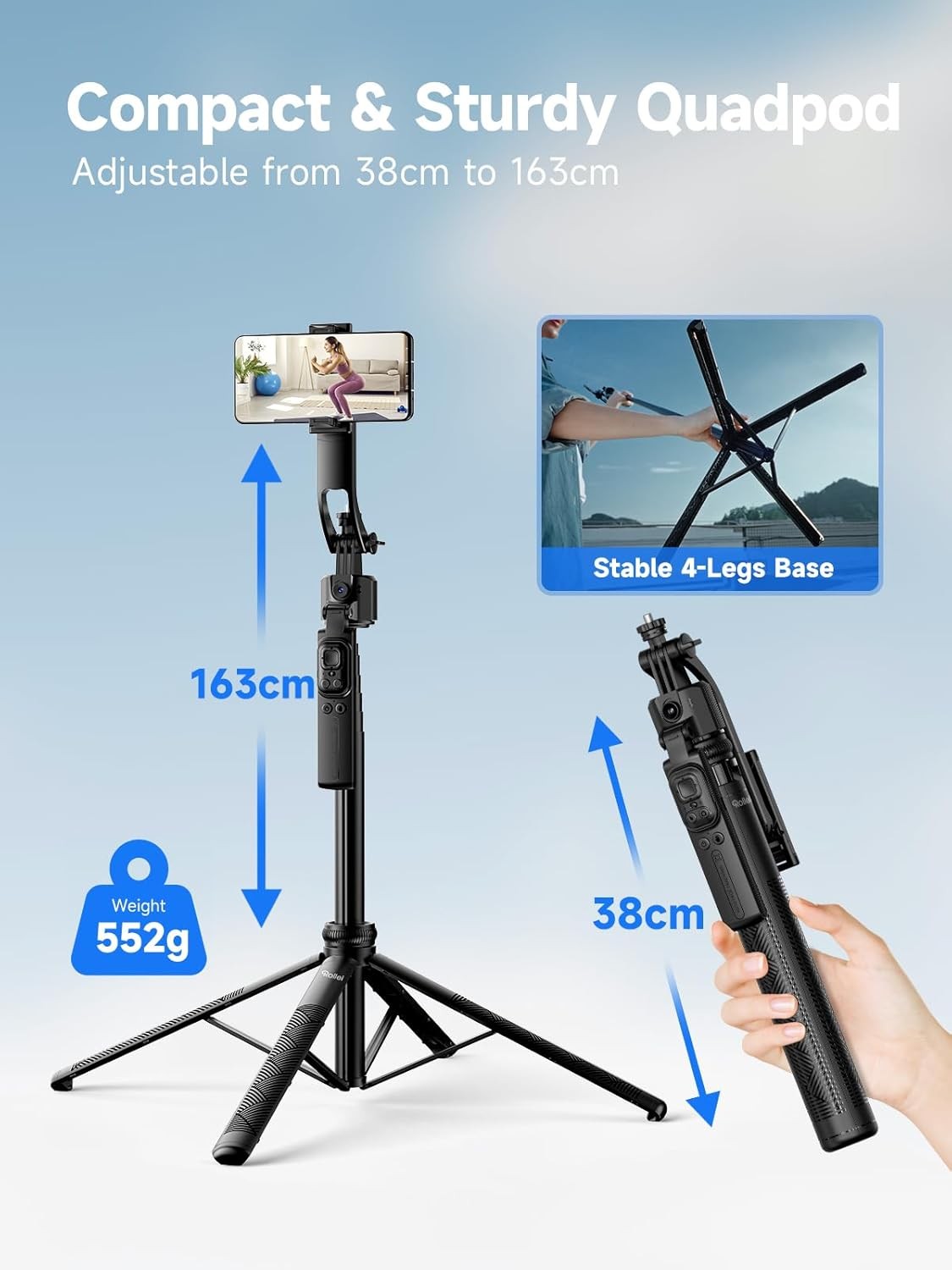 64'' Selfie Stick Auto Face Tracking Tripod 360° Rotation with Remote Control