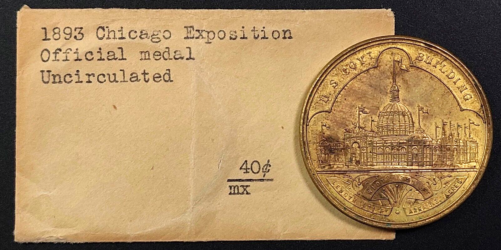 1893 World's Columbian Exposition Official Medal SC$, brass, HK-155! sku 11