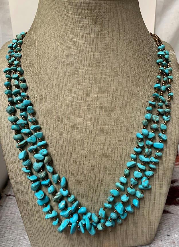 Gorgeous ethnic multi-strands turquoise nuggets necklace(y416b-w2.5)