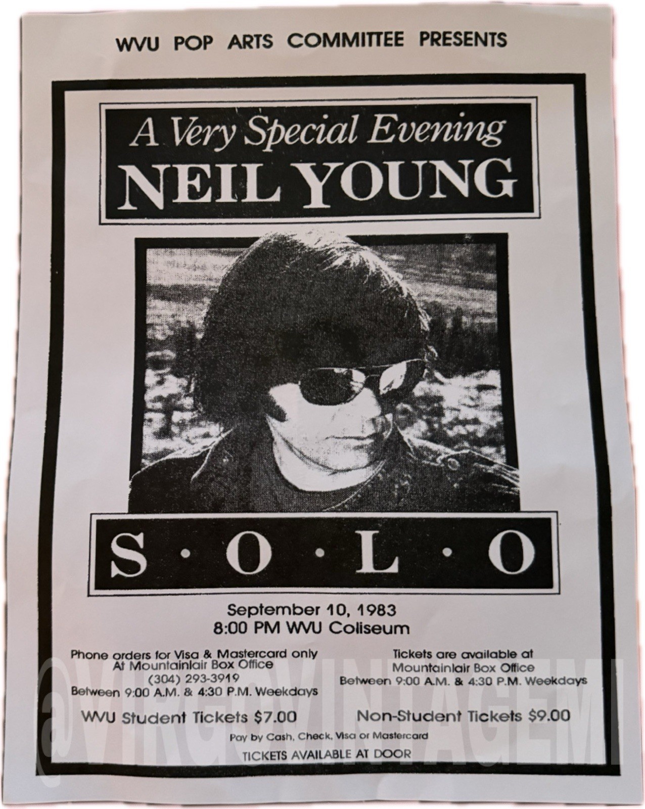 A Very Special Evening Neil Young Promo Flyer (March 4, 1983 - West Virginia)