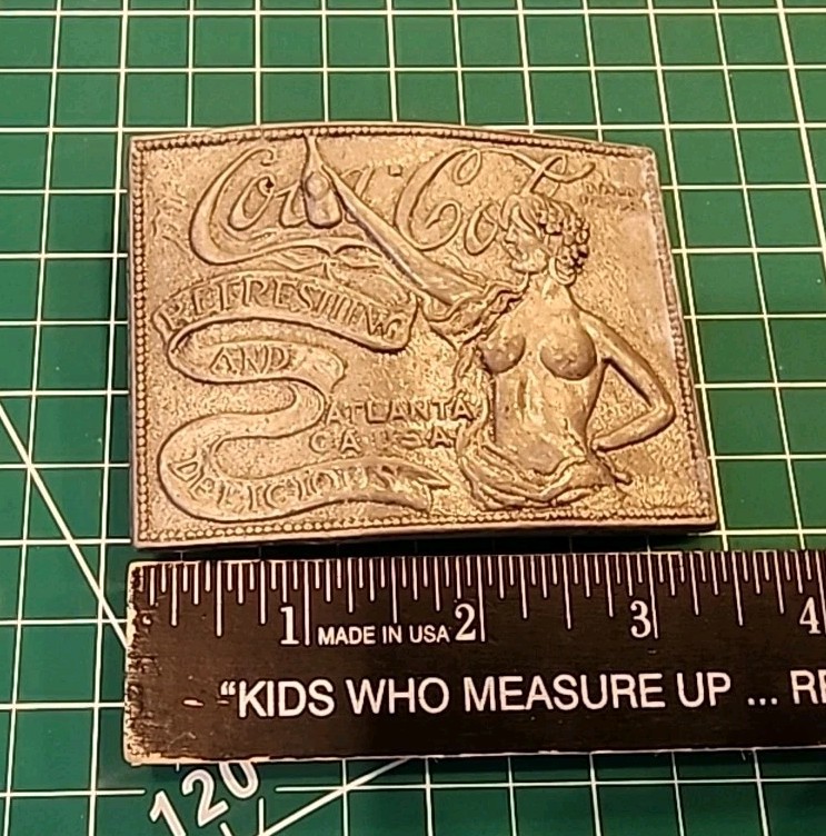 Vtg ? Coca Cola Belt Buckle Atlanta Georgia Tiffany Foundry Topless Lady - mjkRR