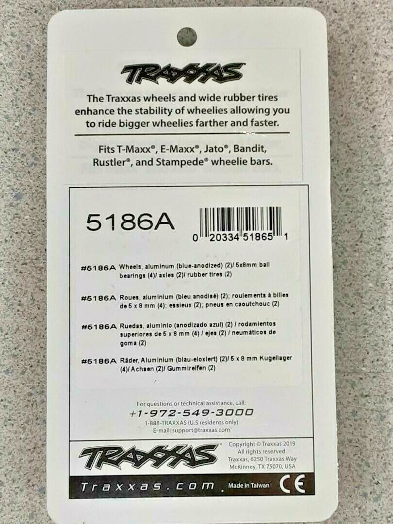 Traxxas TRA5186A Aluminum Wheelie Bar Wheel Set w/Rubber Tires Blue New!!