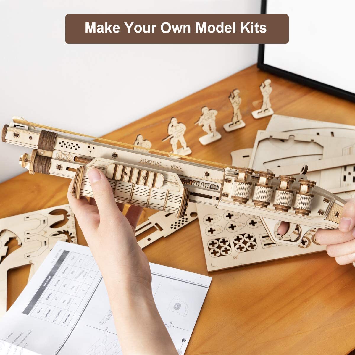 ROKR 4-Set Corsac/Terminator/Assault Rifle/Submachine 3D Wooden Puzzle Gift Toys