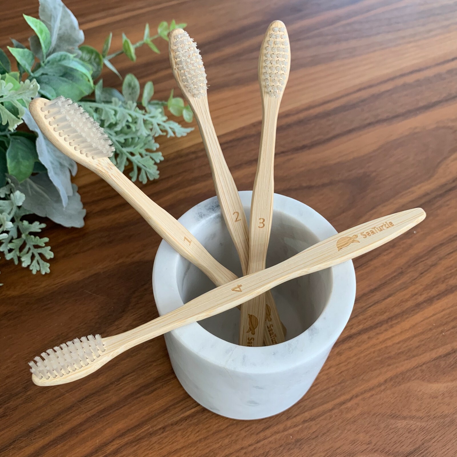 SeaTurtle Plant-Based Bristles Bamboo Toothbrush - Pack of 4 - Soft Natural