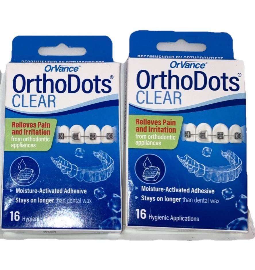 2 Pk OrVance OrthoDots CLEAR Adhesive Covers For  Braces Relief Orthodontic Pain