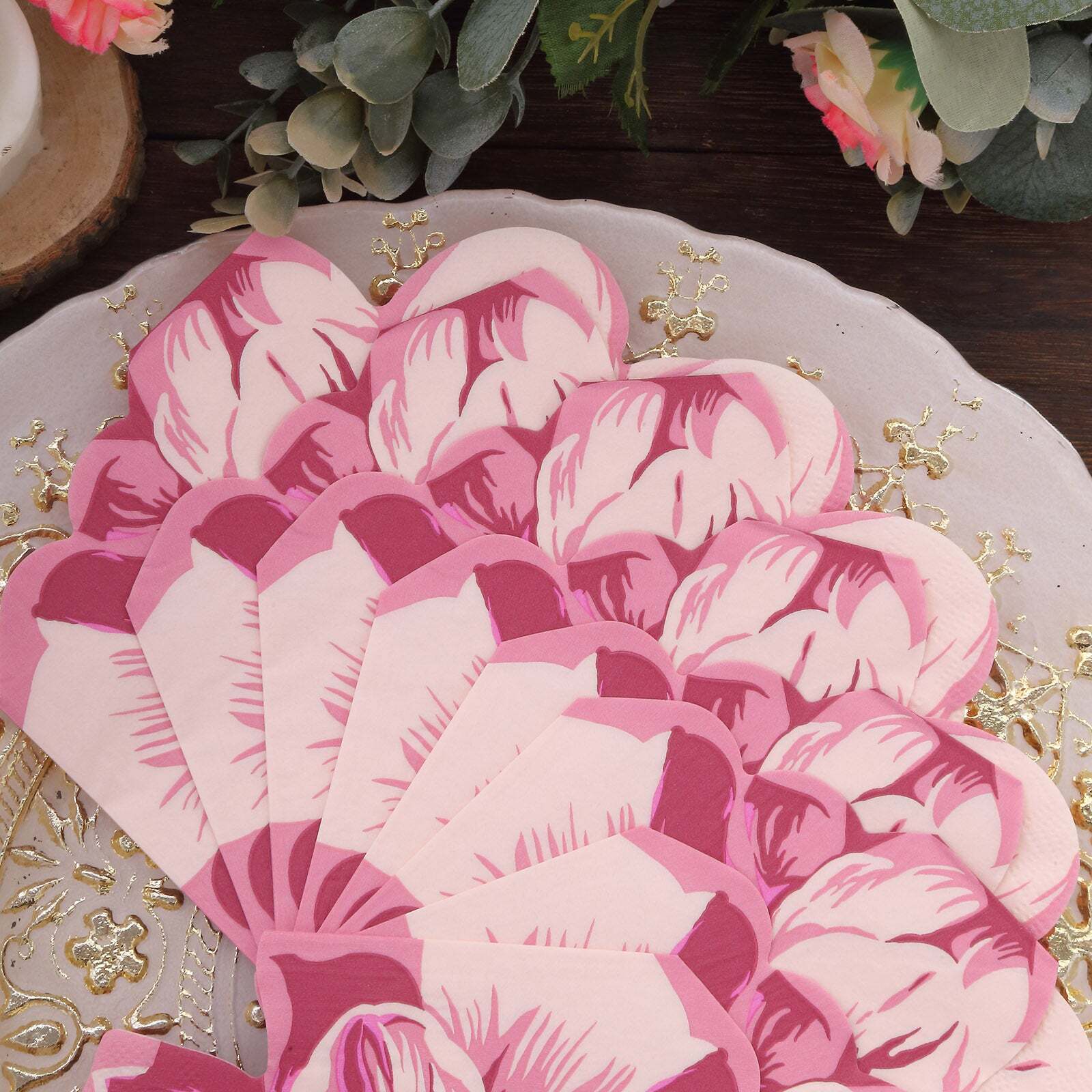 20 Pink Peony Flower Shaped Disposable Cocktail Paper NAPKINS Party Decorations
