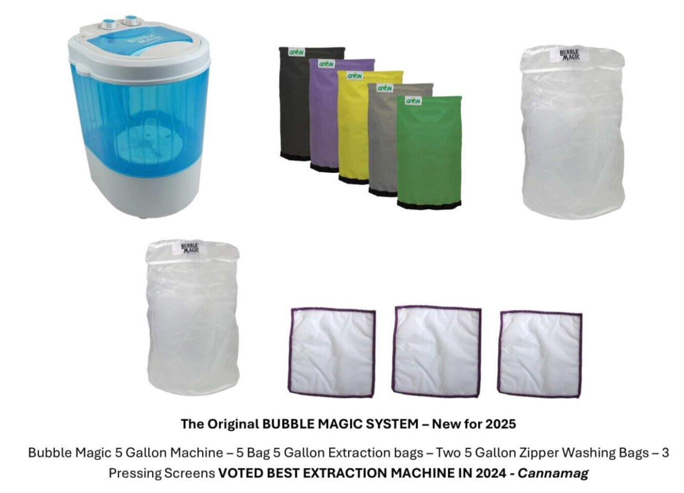 Bubble Magic Washing Machine 5 Gal/5Bag Extraction bags/2 5 Gal Zipper/3 Screens