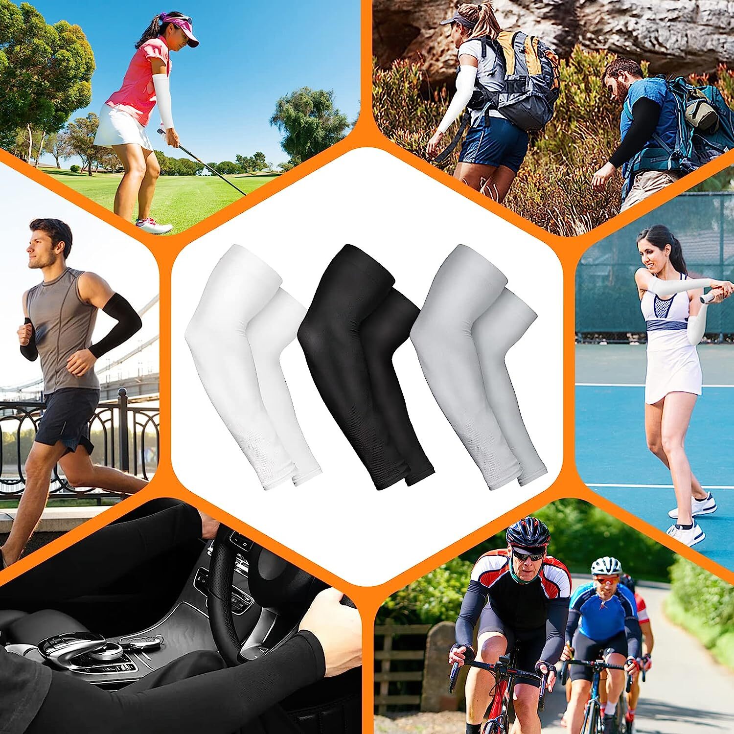 Arm Sleeves Cooling UV Sun Protection Sports Compression Sleeves for Men Women