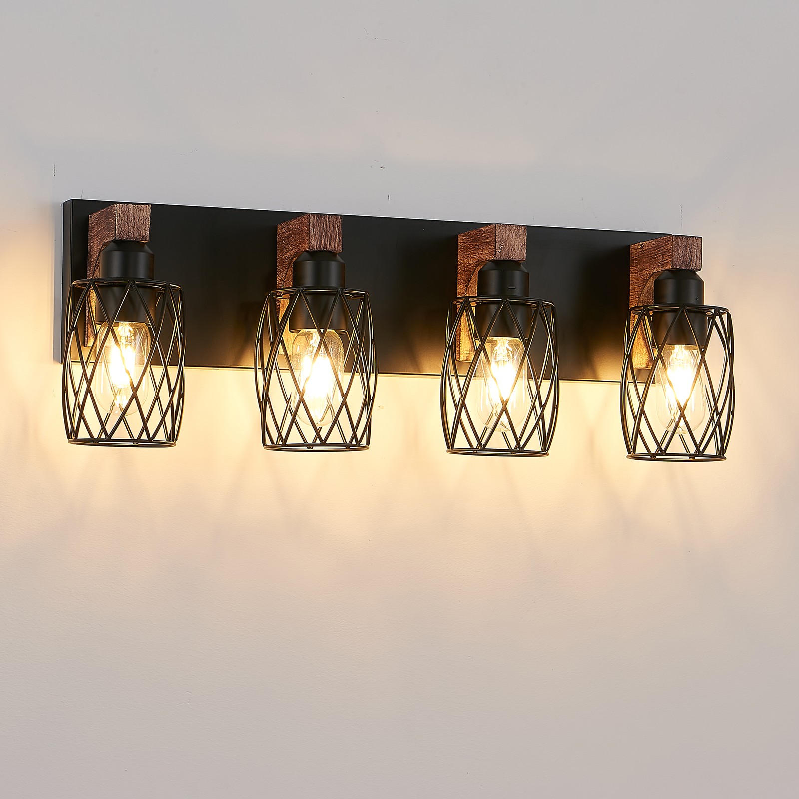 24" Rustic Caged Vanity Light 4 Lights Bathroom Mirror Wall Lamp Sconce Fixture