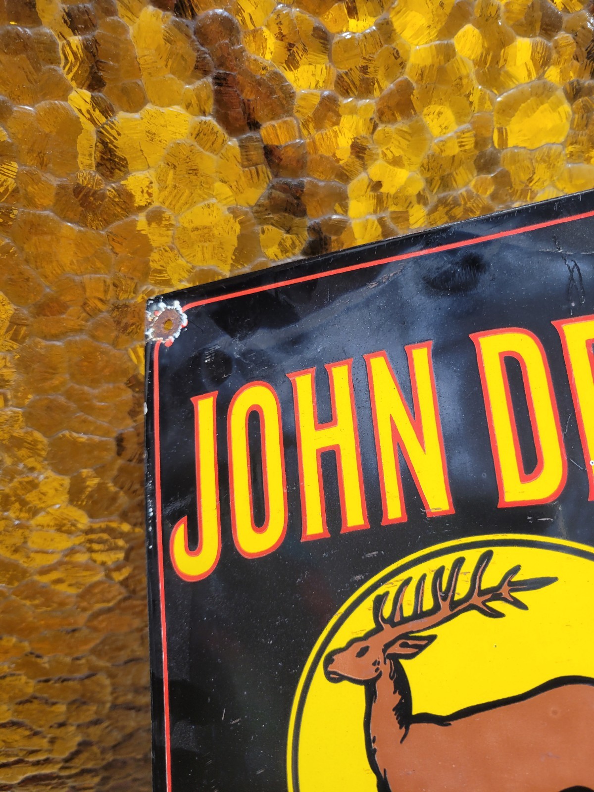 VINTAGE JOHN DEERE PORCELAIN SIGN OLD FARMING PLOW TRACTOR DEALER SALES SERVICE