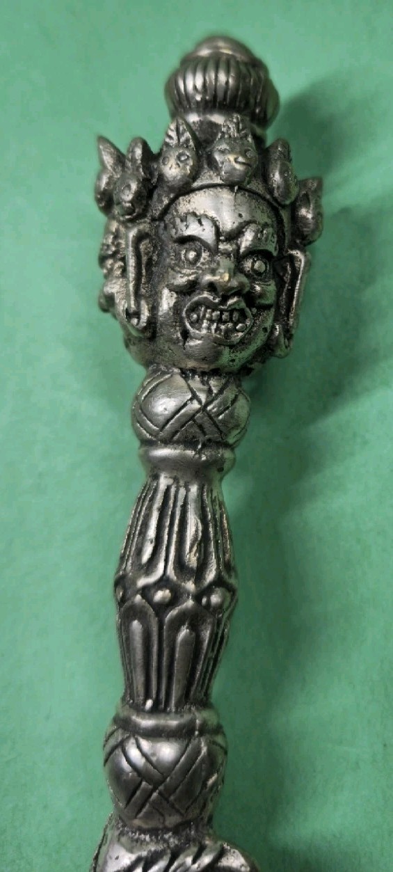 Vintage 7½" Nepal Tibet Buddhist Solid Metal 3-Faced Mahakhala Phurba Dagger