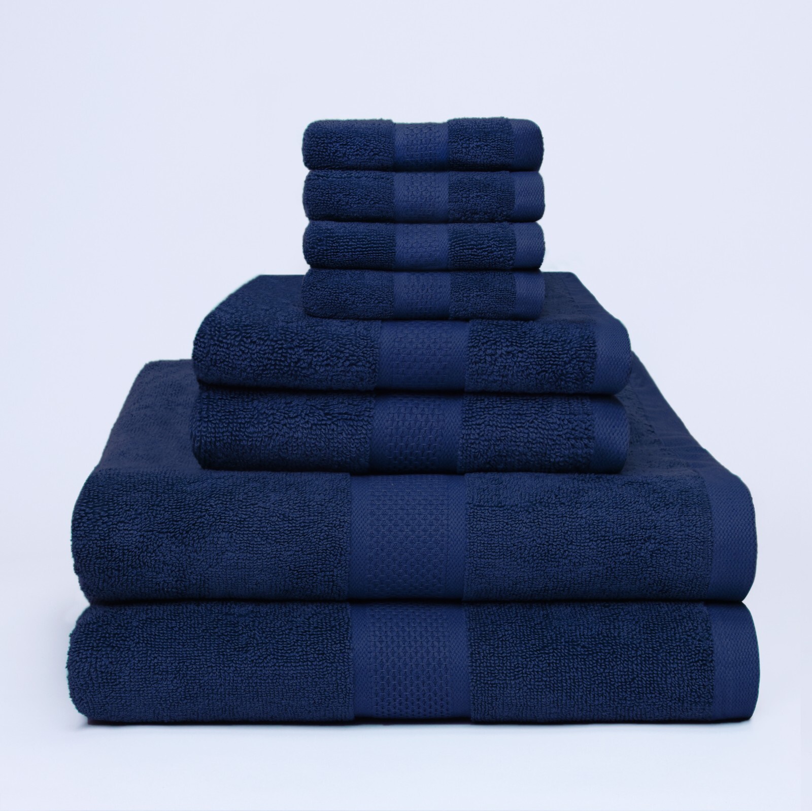 8 PCS DARK BLUE TOWELS SET SOFT FLUFFY ABSORBENT 100% COTTON BY GREATWESTERNTEX