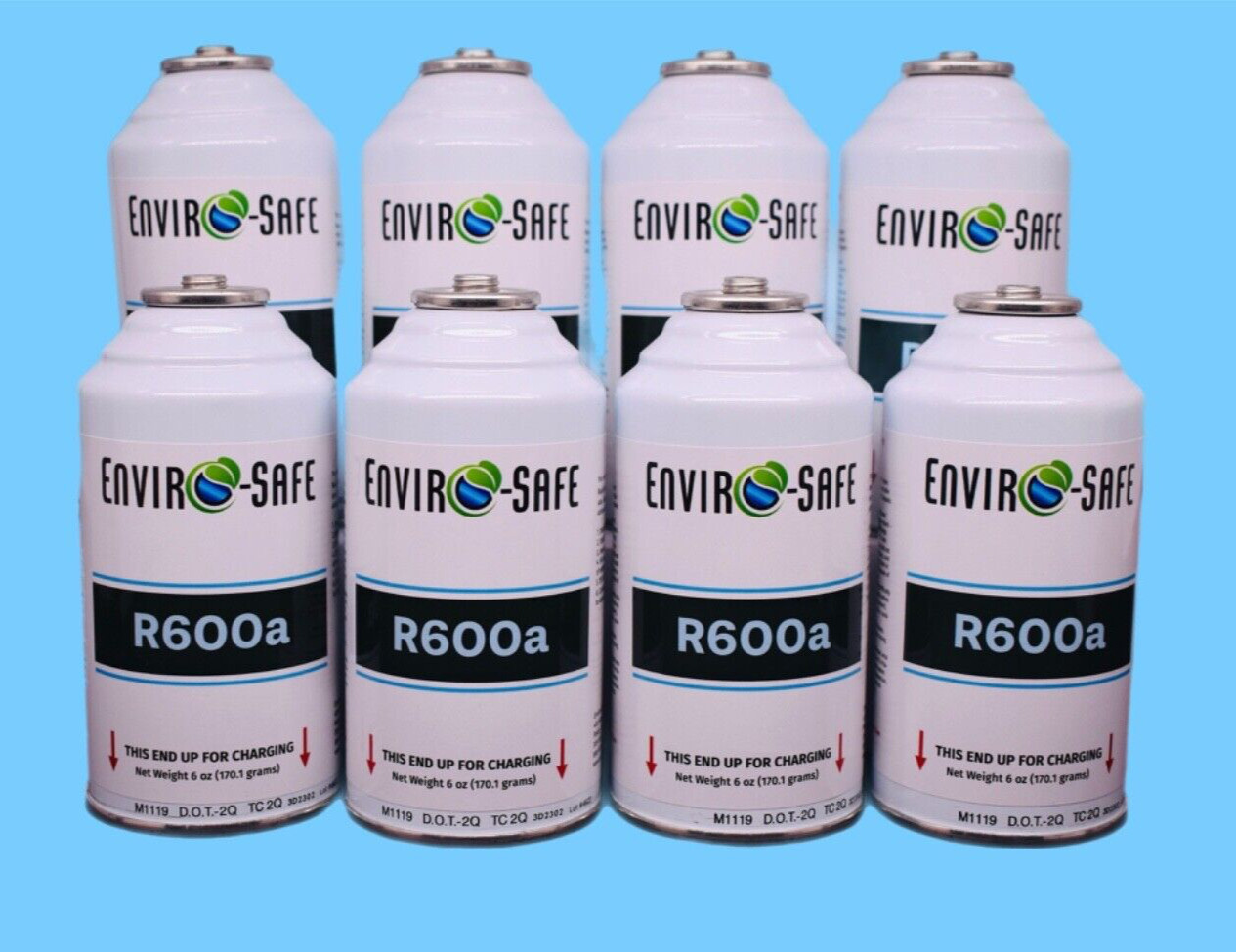 Enviro-Safe R600a Refrigerant | Inverted Piercing | 6 oz | 8 Cans + Brass Gauge