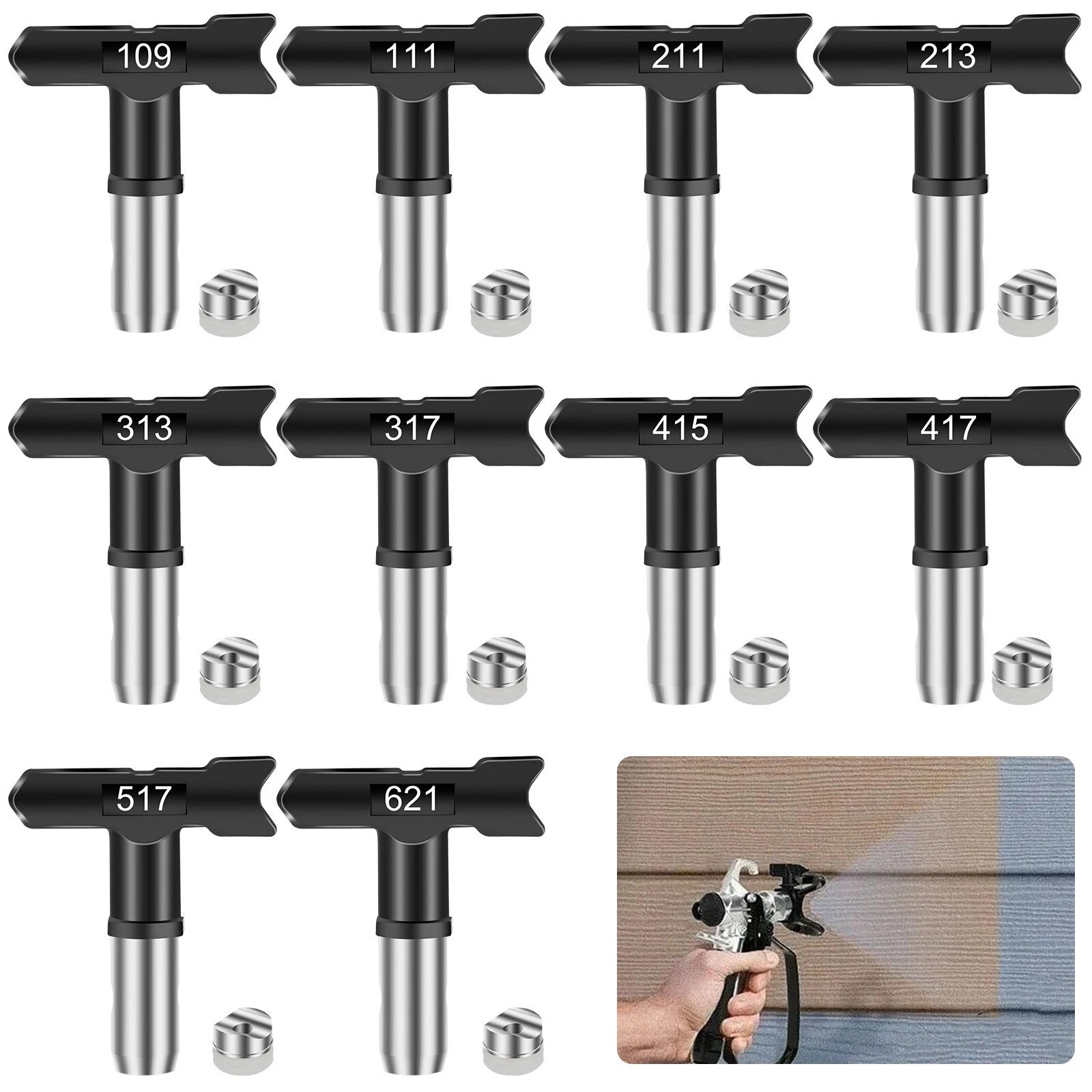 For 109-621 Series 10Pcs Reversible Spray Tips For Airless Paint Sprayer Nozzle