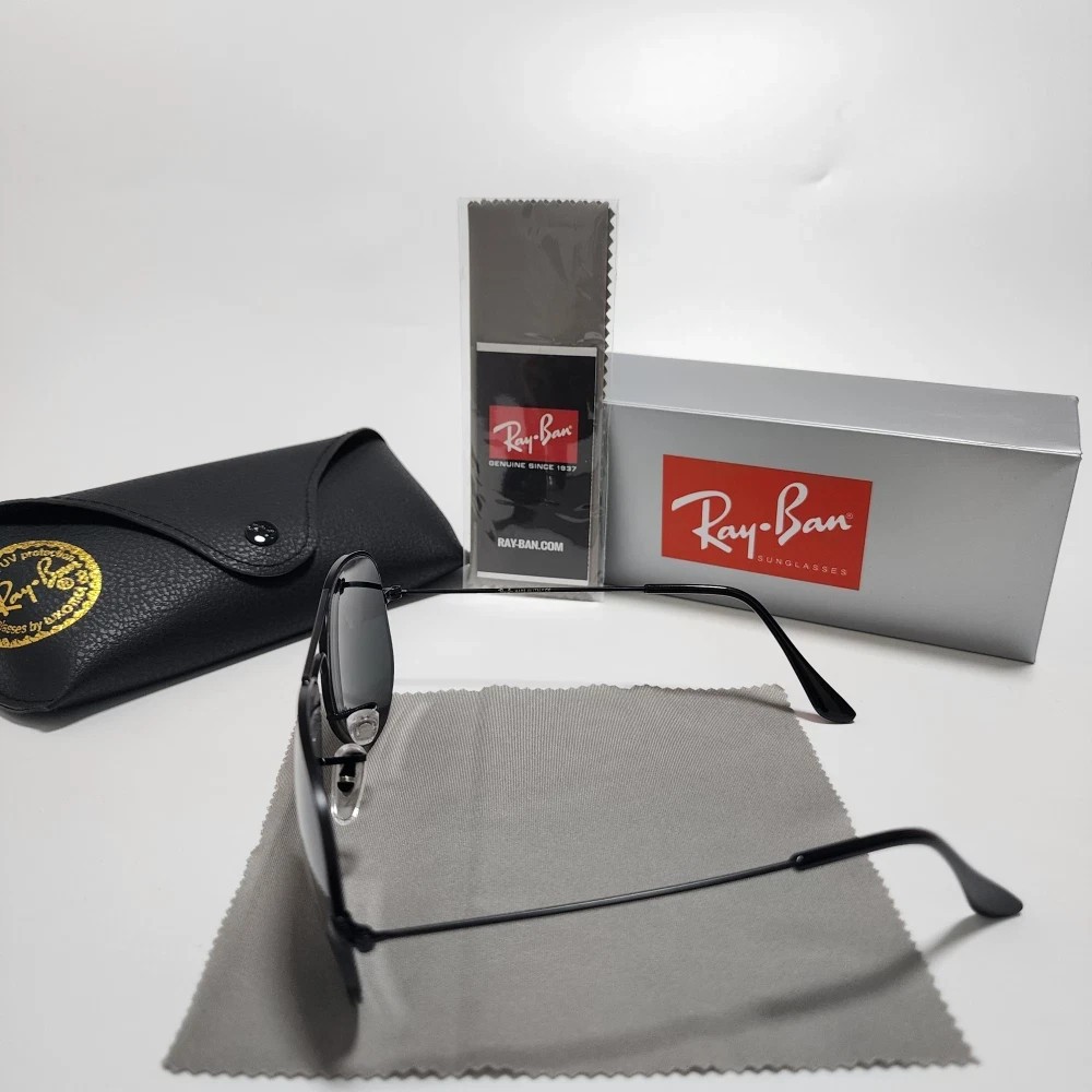 UK Ray-Ban RB3025 Aviator Pilot Sunglasses Black Frame Glass Gray Lens 58-14mm