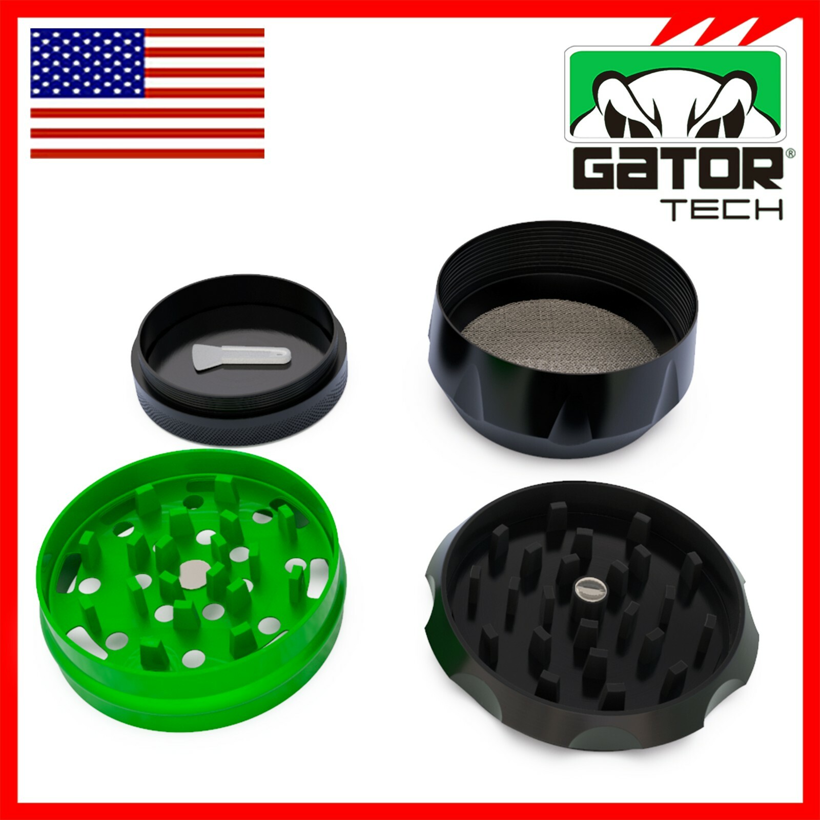 Tobacco Herb Spice Grinder Crusher Smoke 2.0" inch 4-Piece Metal Magnetic Lid