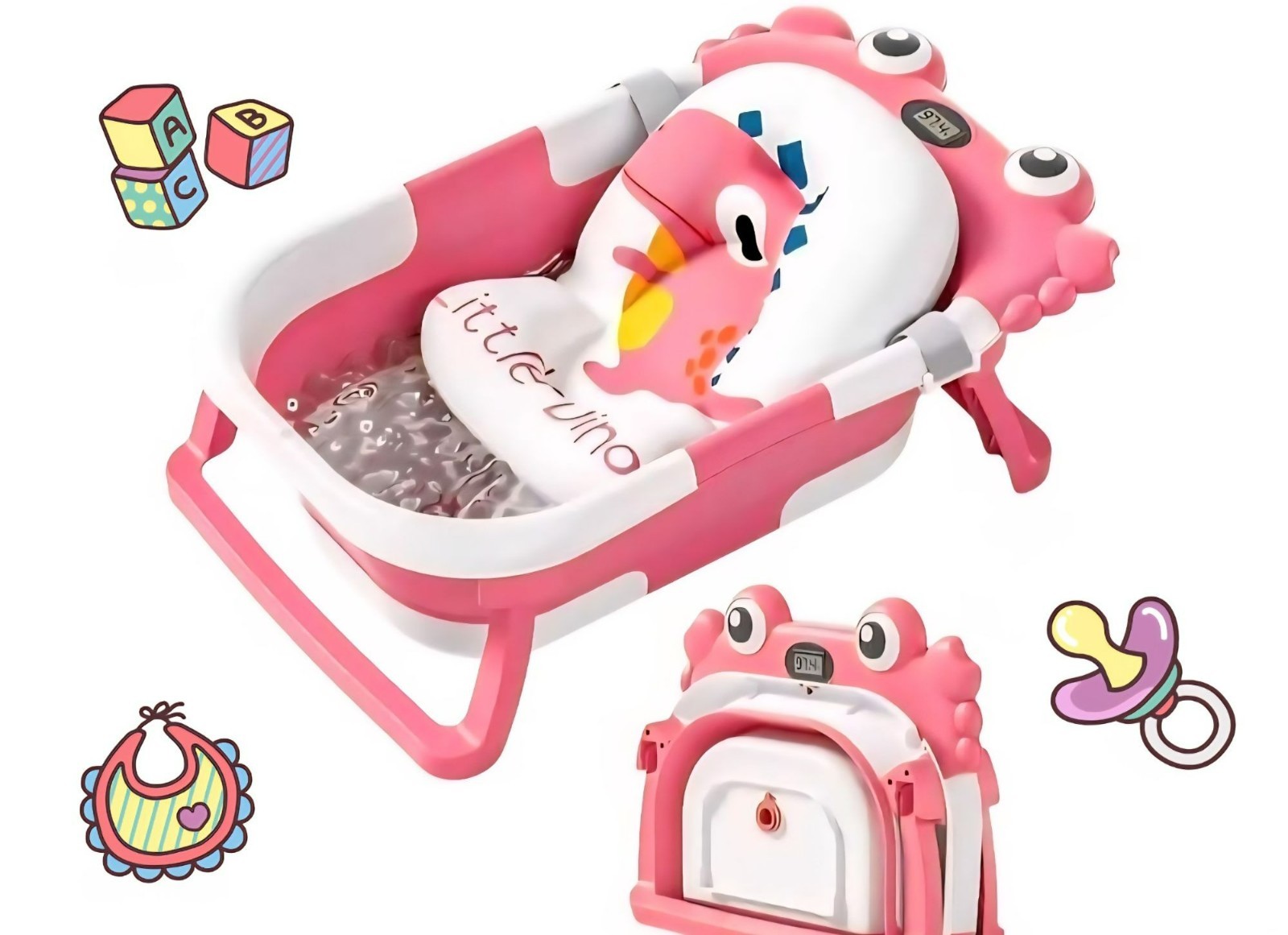 Wiqins Collapsible Baby Bathtub/Newborns with Thermometer and Soft Floating Cush