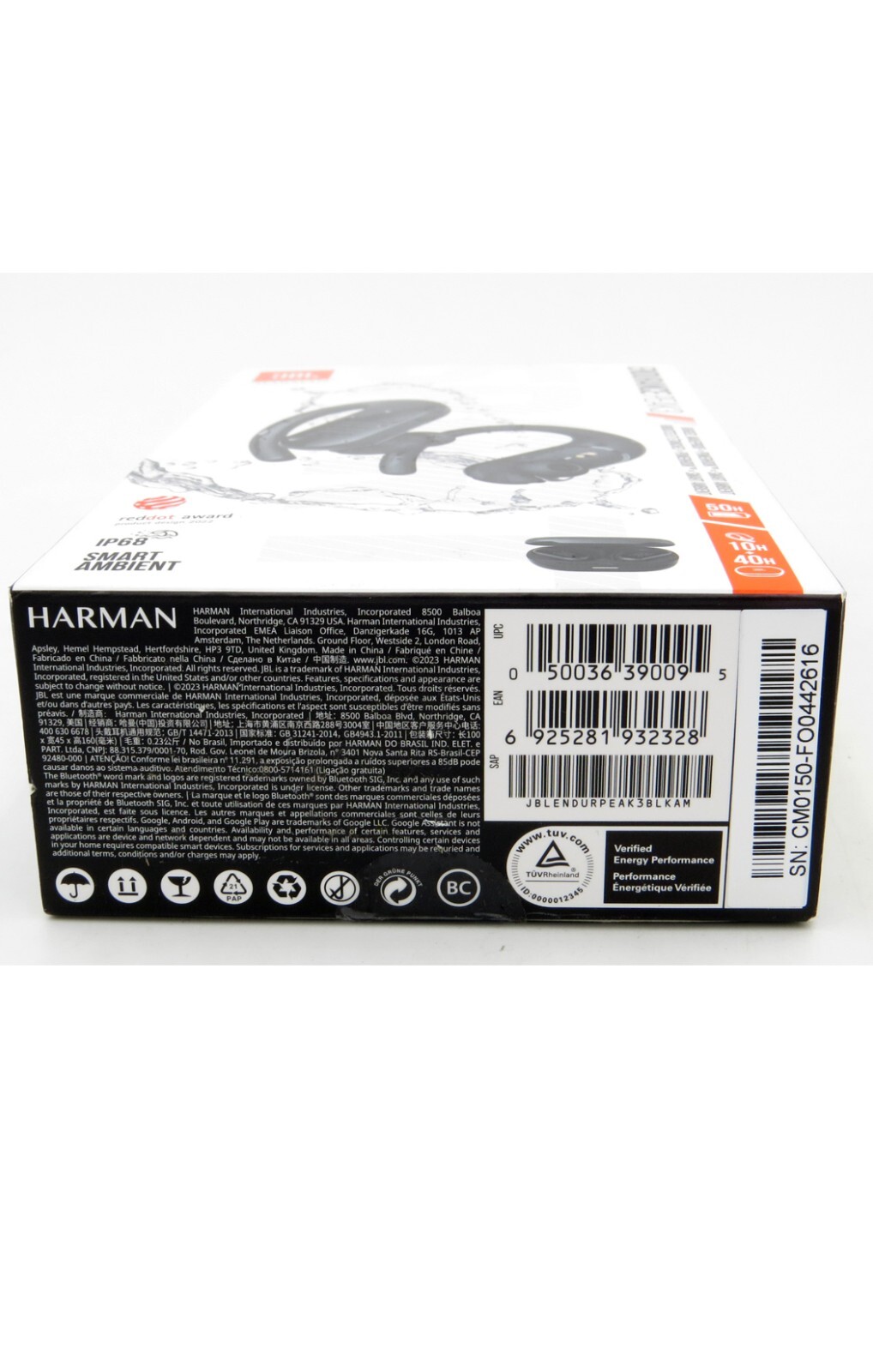 JBL Endurance Peak 3 In Ear Wireless Dust and Water Proof Headphones - Black