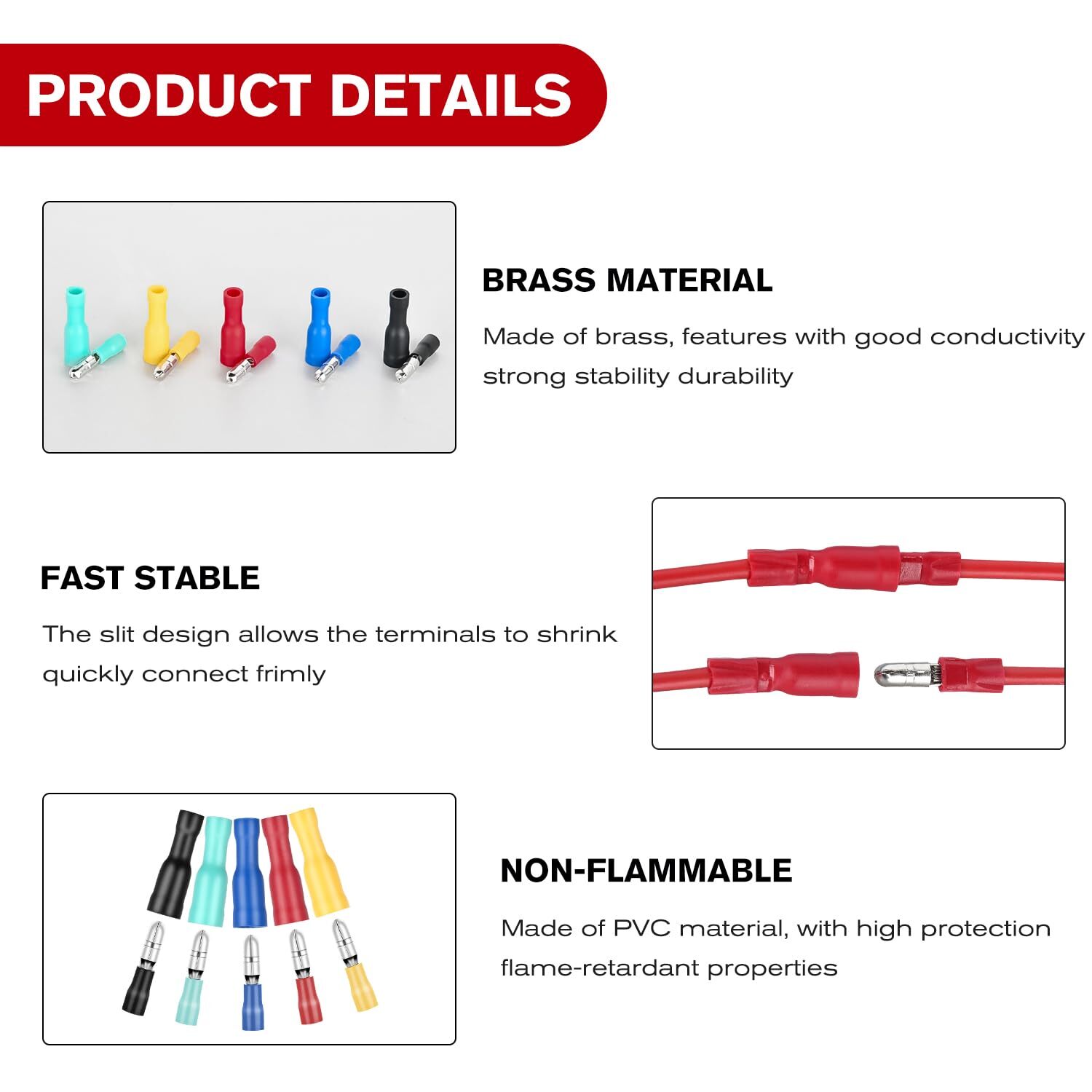 Nilight 200PCS Bullet Terminals Wire Connectors AWG 22-10 Female & Male Butt