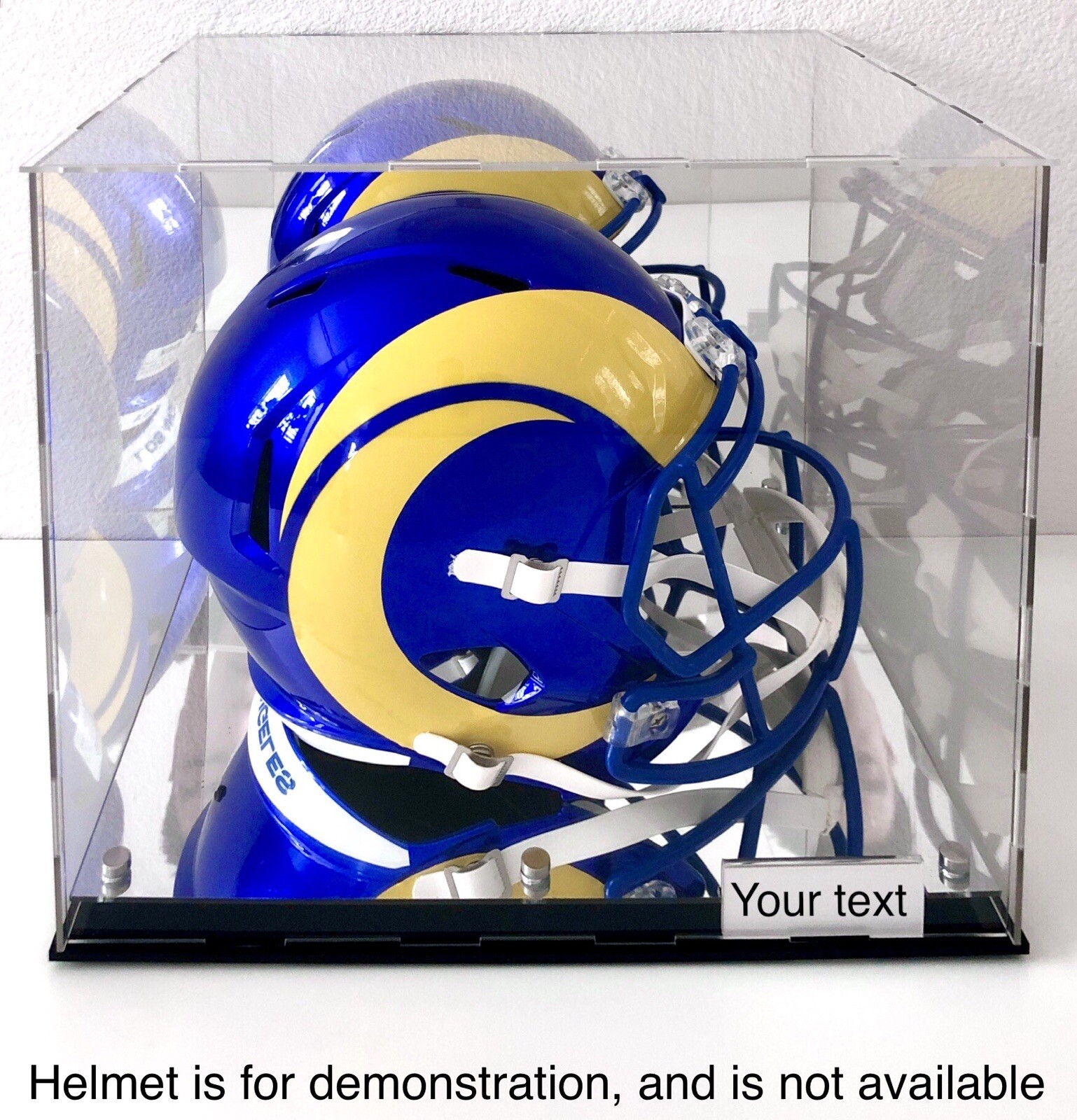 Full Size Acrylic Football Helmet Display Case with Back Mirror & Mirror Base