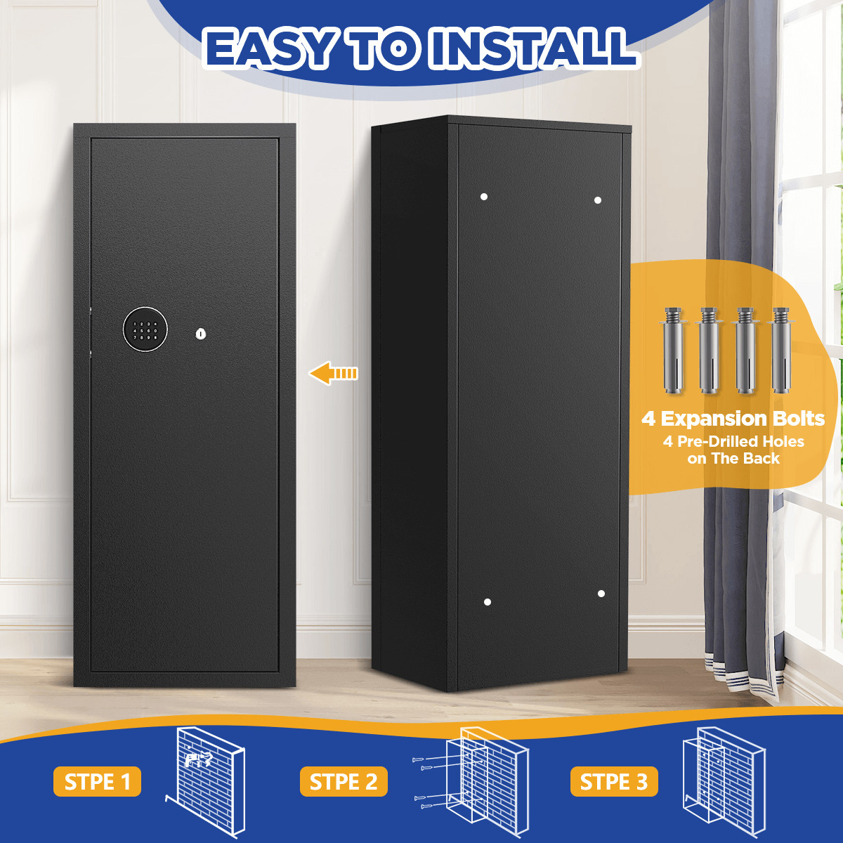 BESAFETY 12-15 Rifle Gun Cabinet for Home Steel Security Gun Safe with Alarm