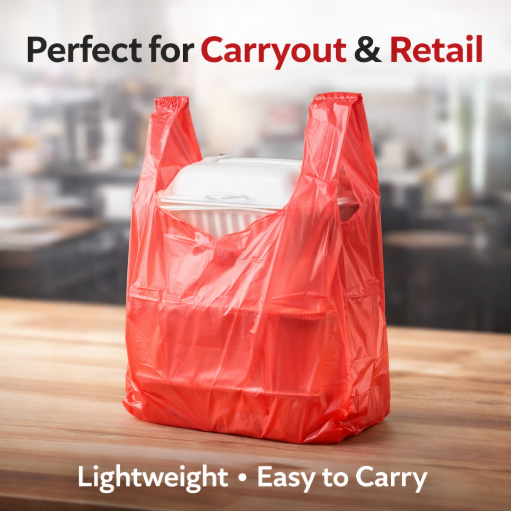 Red T-Shirt Plastic Bags 8x4x15 0.55 Mil Grocery Retail Carryout