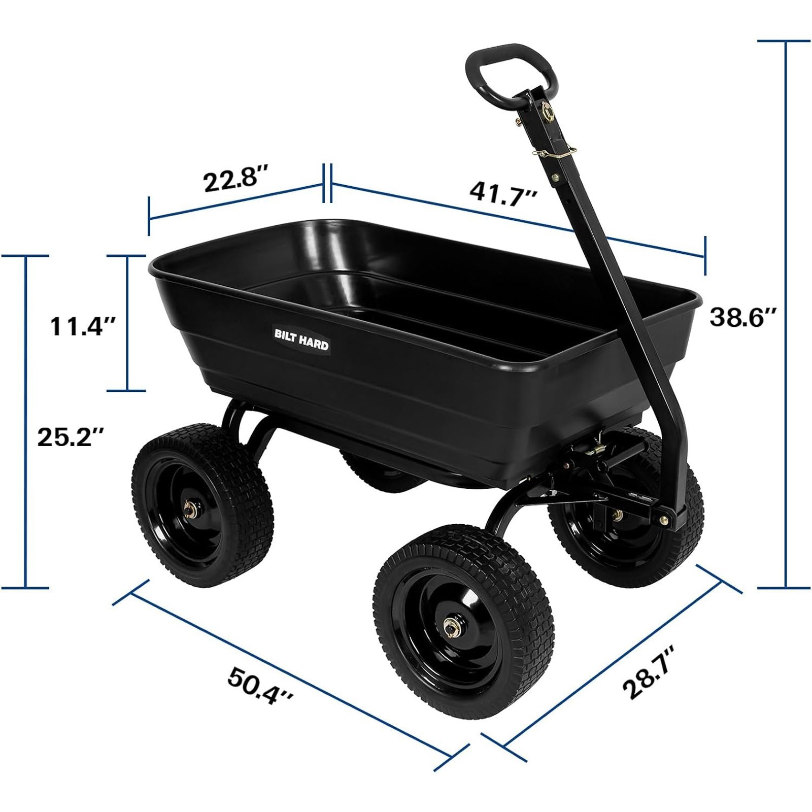 BILT HARD Poly Garden Dump Cart 1200 lb 7 cu ft Utility Wagon For Yard 13'' Tire