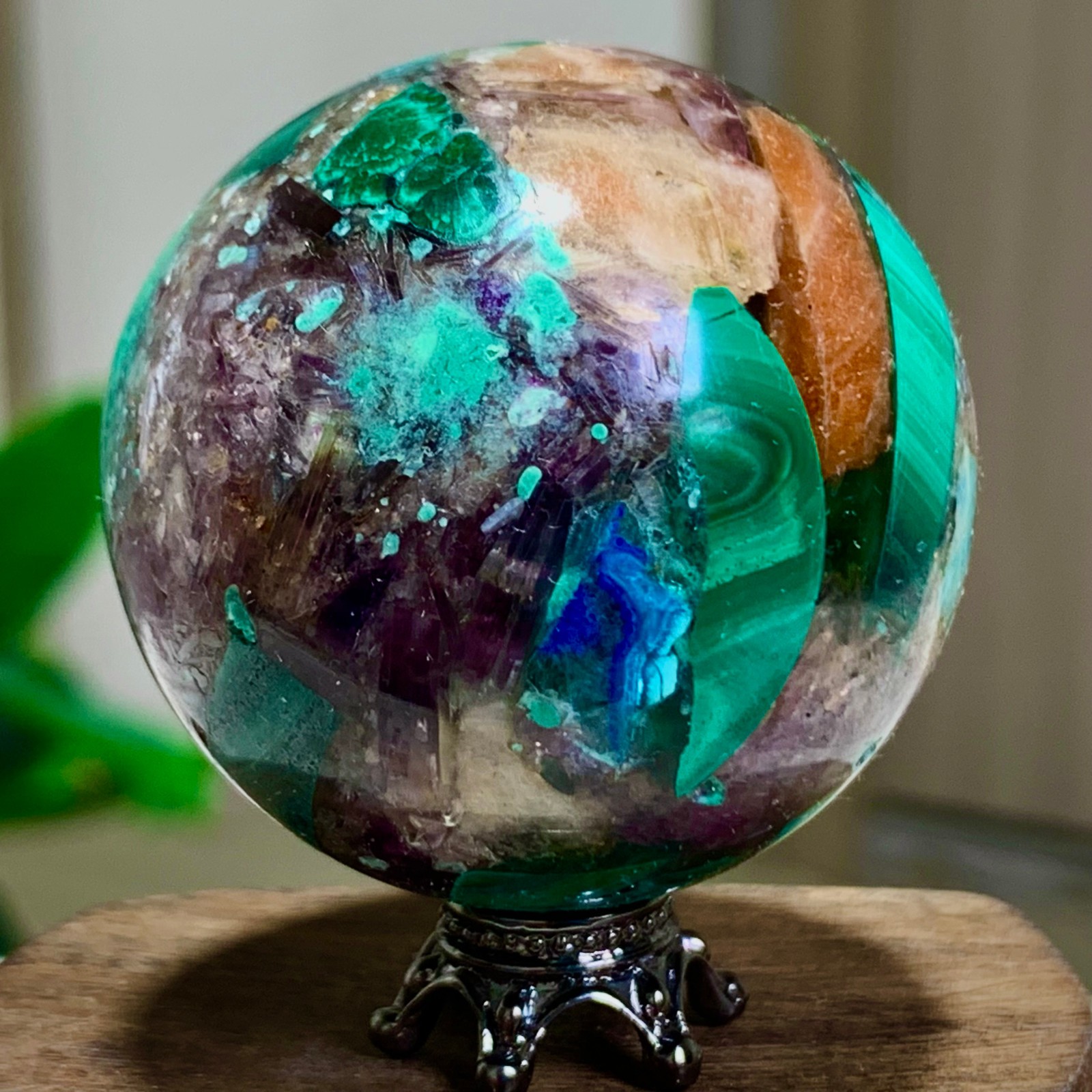91G Newly discovered rare malachite purple mica symbiotic sphere restoration
