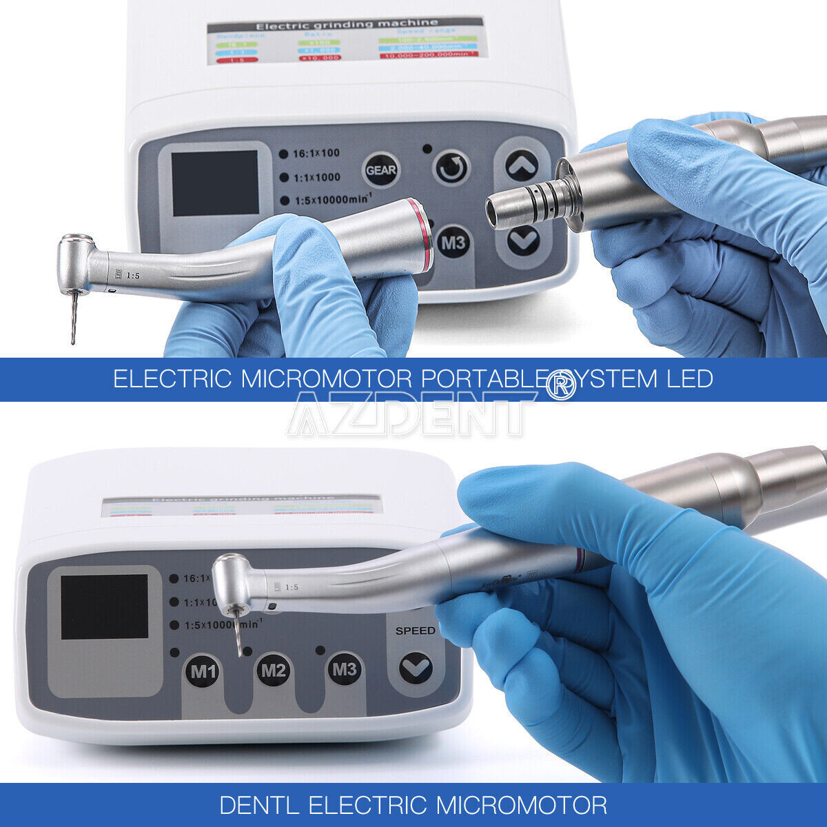 AZDENT Dental Electric LED Brushless Micro Motor/1:1/1:5 Increasing Handpiece
