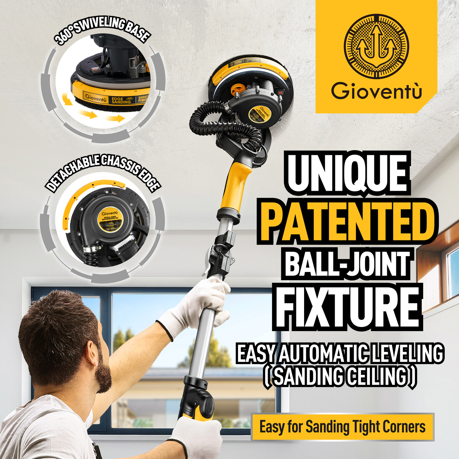 Drywall Sander 780W Powerful Electric Dustless Wall Sander+Vacuum Attachment Bag