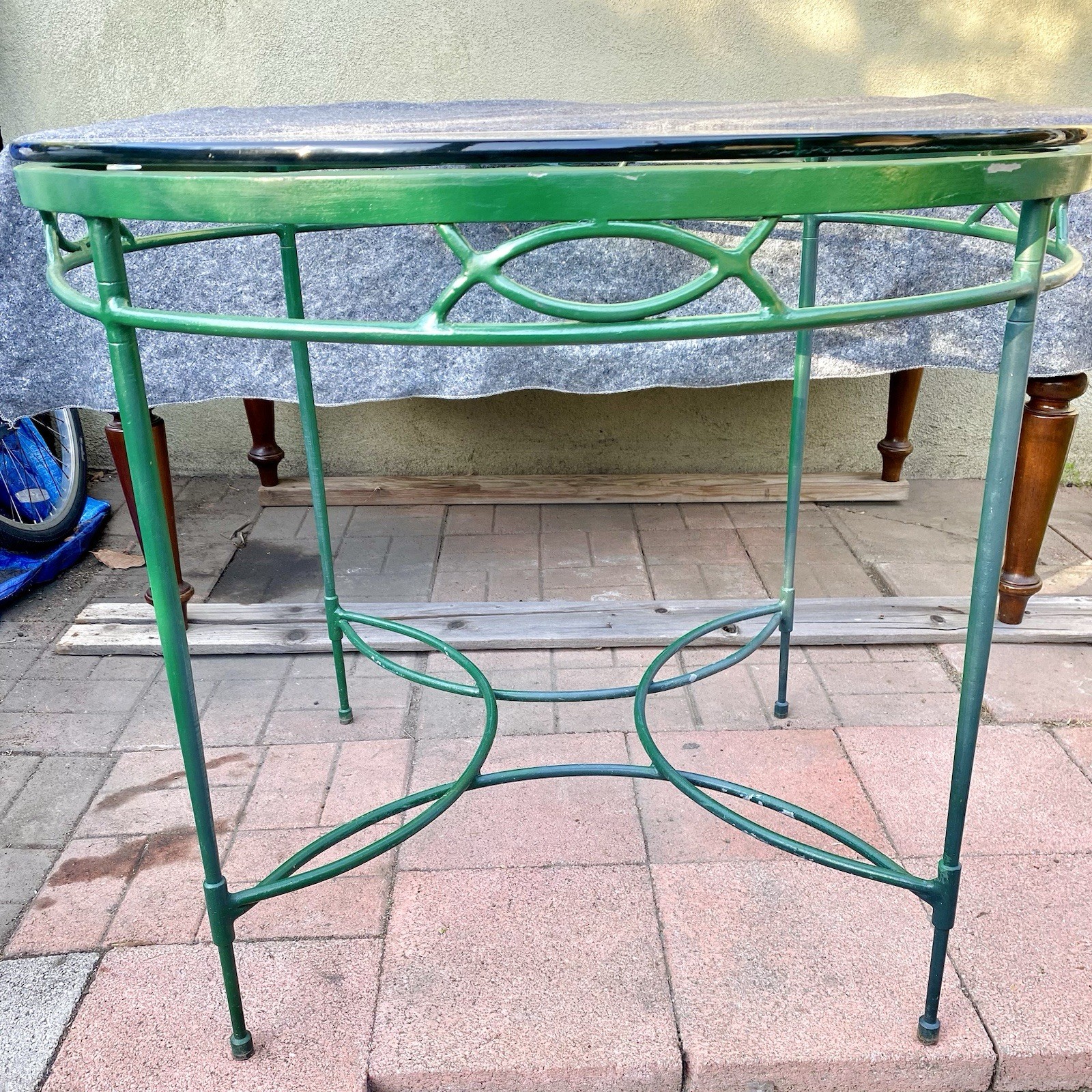 Vintage Salterini Wrought Iron Round Patio Table with Glass Top