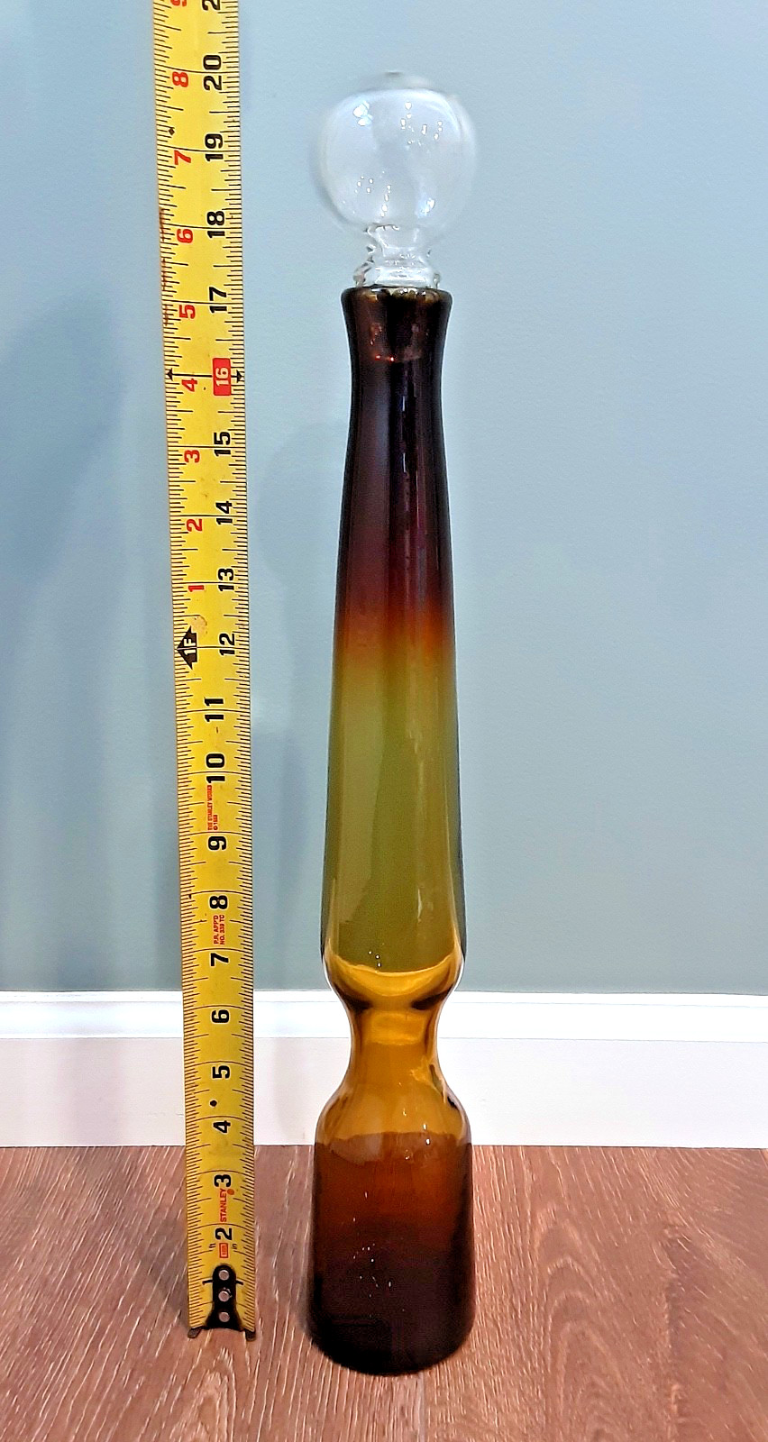 INDIANA GREENWICH Art Glass "KINGSTON" Burnt Honey BIG 20" Decanter Bottle MCM