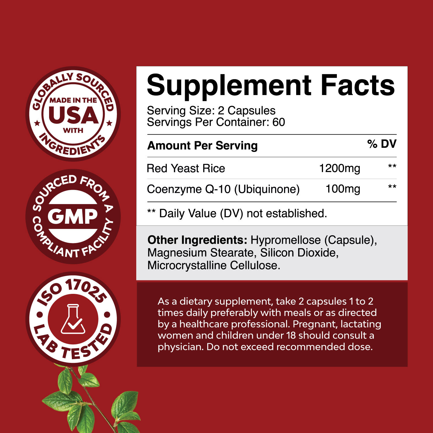 Extra Strength Red Yeast Rice Supplement - Potent 1200mg Per Serving