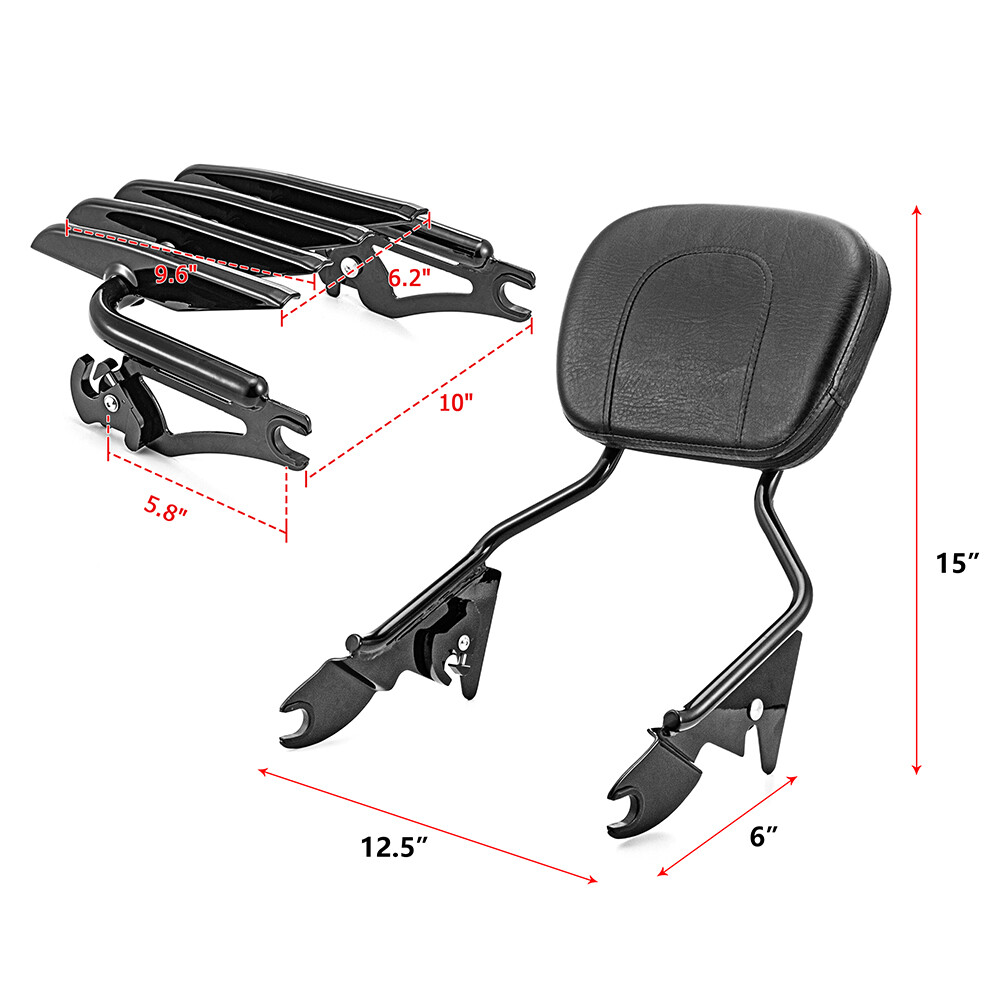Black Backrest Sissy Bar & Stealth Rack For 09-23 Harley Road Glide Street Glide