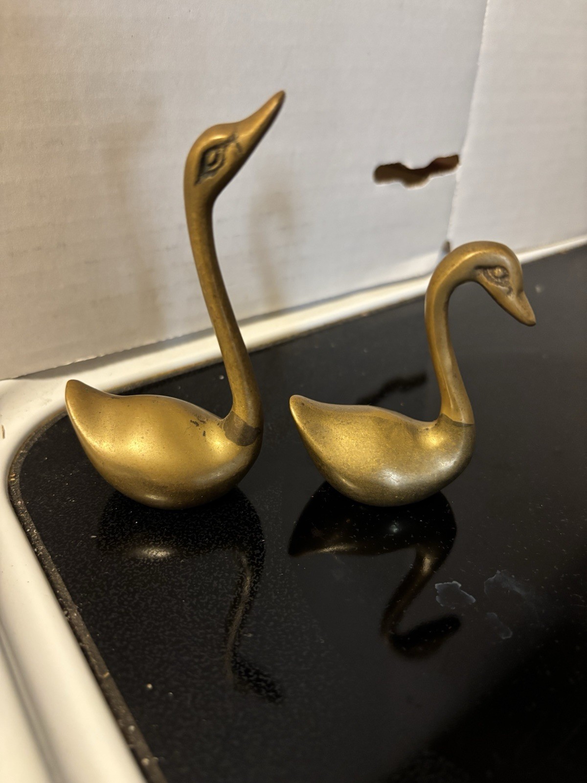 Vtg Brass Swan Figurines MCM Mid Century Modern Set Of 2