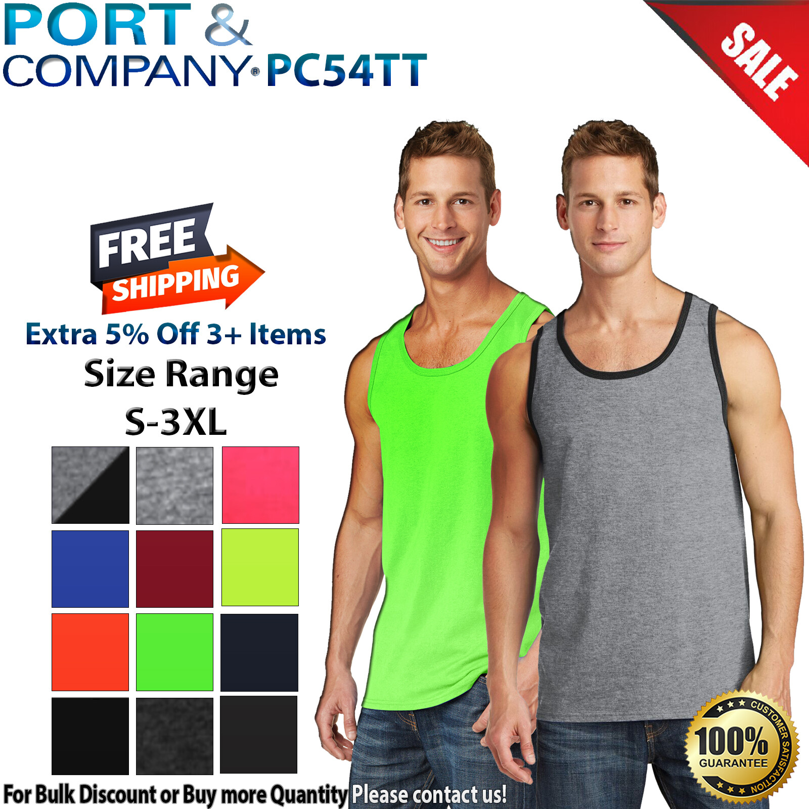 Port & Company PC54TT Mens Sleeveless Core Cotton Stylish Tank Top