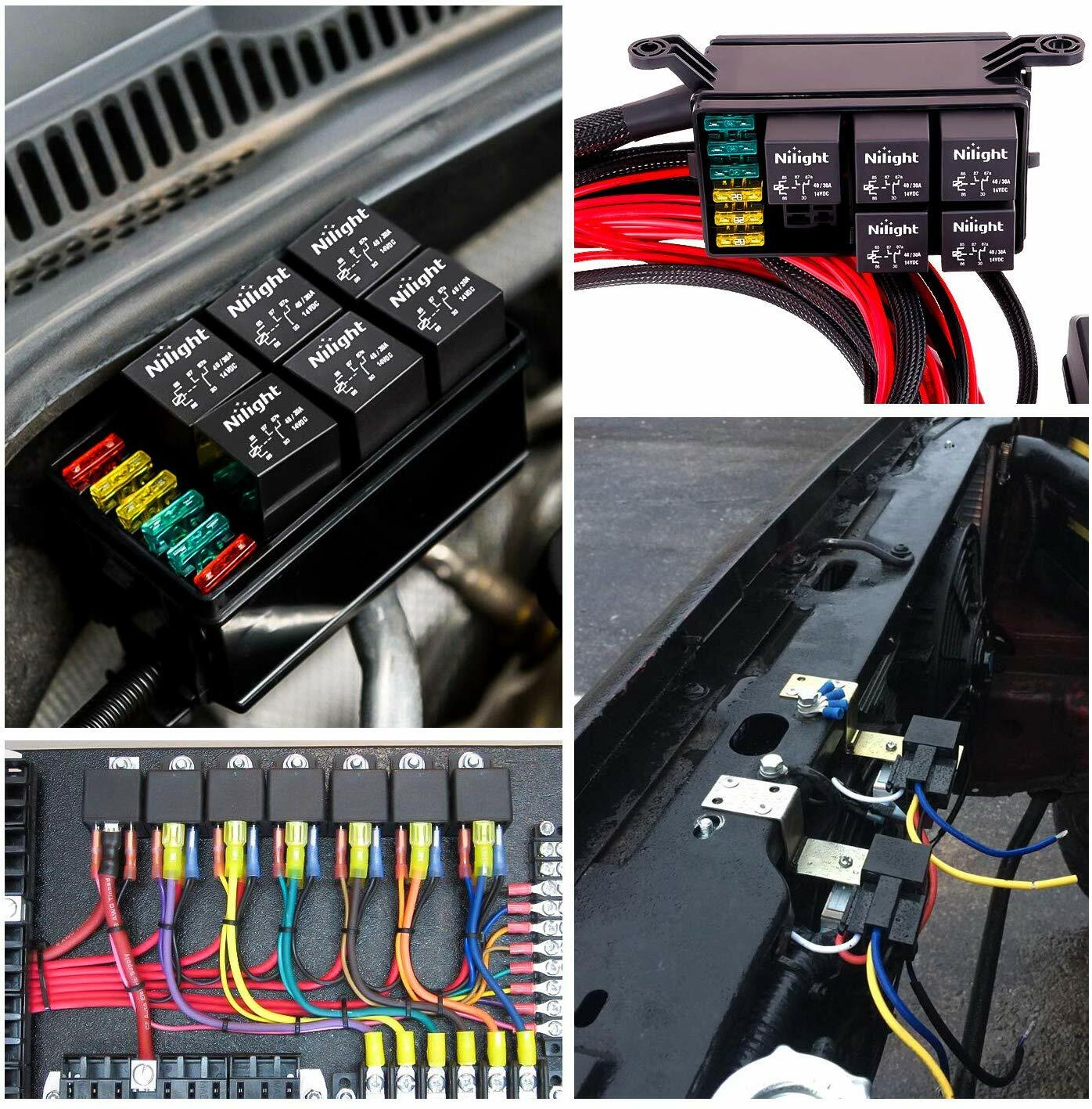 Nilight Socket 10 Pack SPDT Bosch Electrical 12V 30/40 Amp 5-Pin Relays Switch