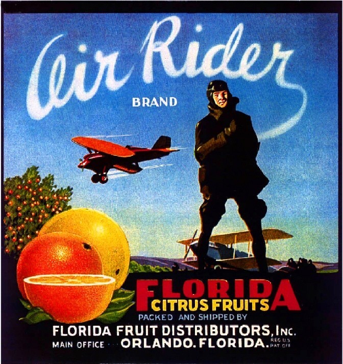 Orlando Florida Air Rider Airplane Orange Citrus Fruit Crate Label Art Print