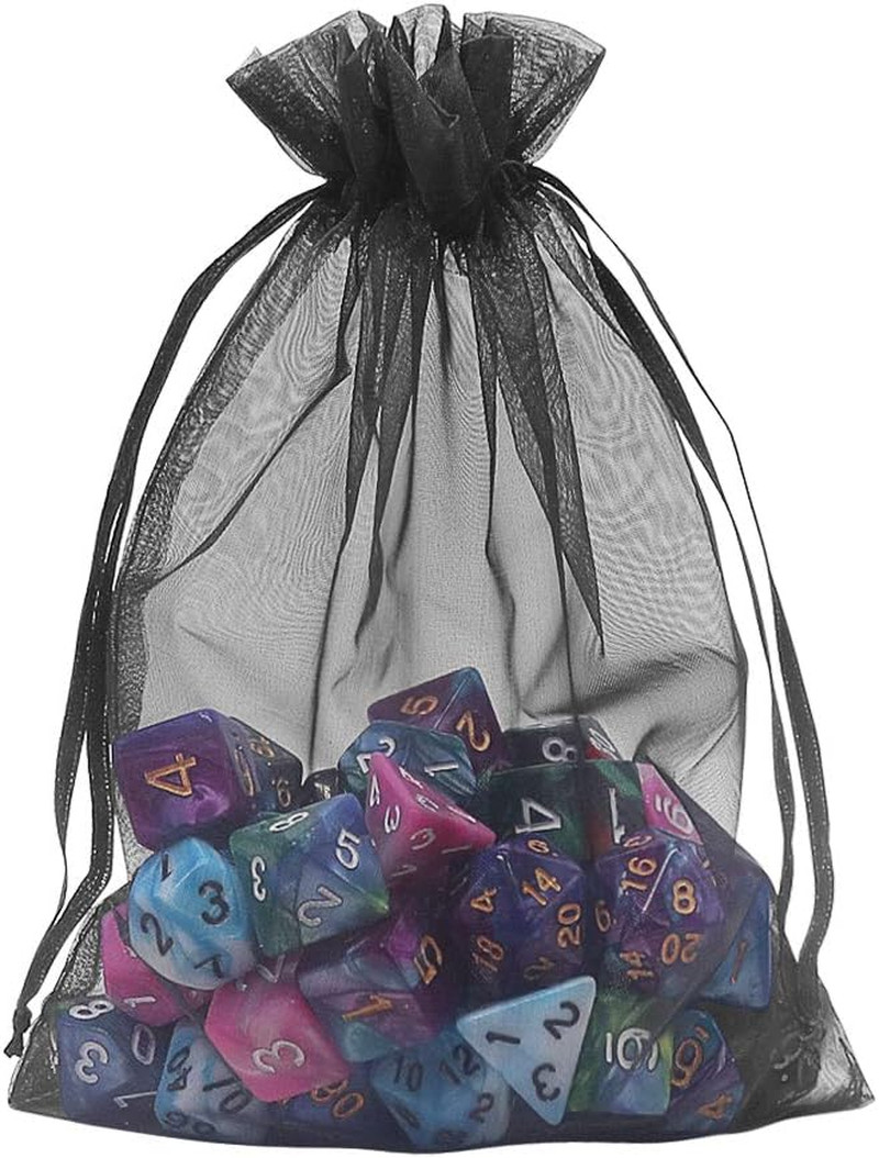 Black Organza Bags 5x7 inch 100pcs, Mesh Candy Bags Jewelry Pouches Drawstring E