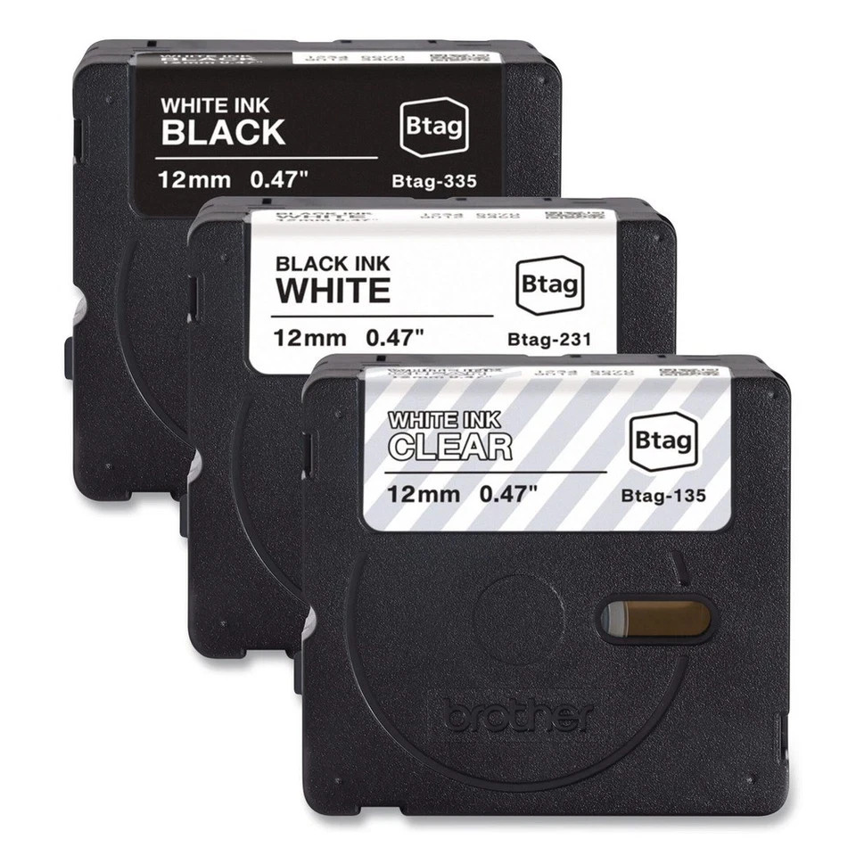 Brother P-Touch BTAG3M01 P-Touch Btag 3 Label Tapes WT on CL, BK on WT, WT on BK