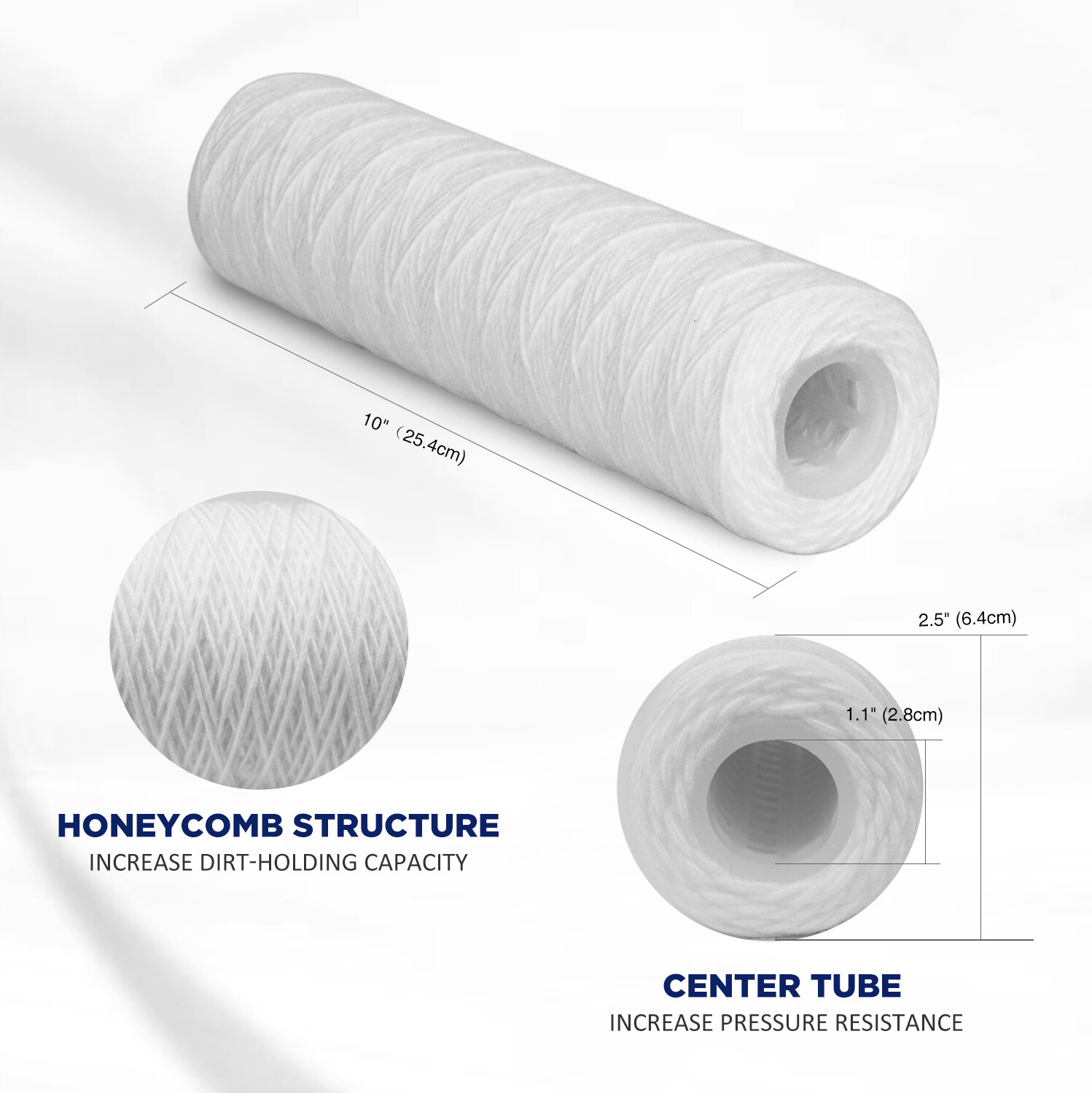 10" x 2.5" String Wound Whole House Sediment Water Filter 1/5/10/20/30/50 Micron